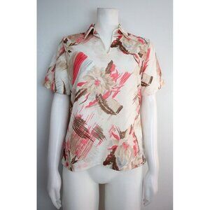 VINTAGE WOMEN S BEIGE BROWN PINK FLORAL PRINT TOP - CANTADA - SIZE 34